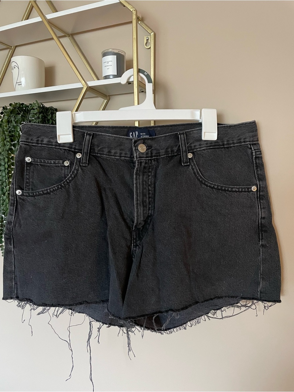 GAP Black Frayed Hem Denim Shorts